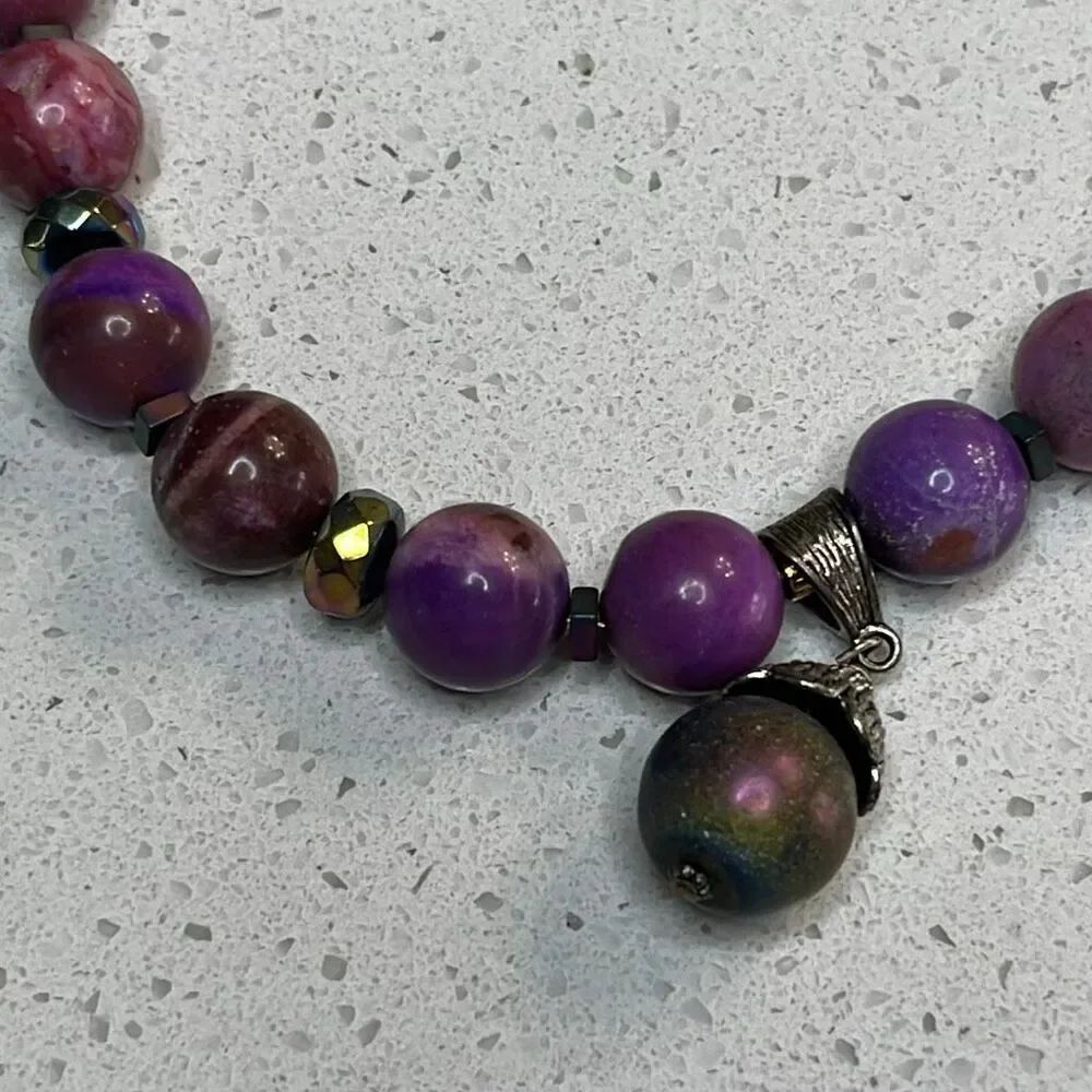 Statement NecklaceβPurple Green Costume Jewelry 21 inches